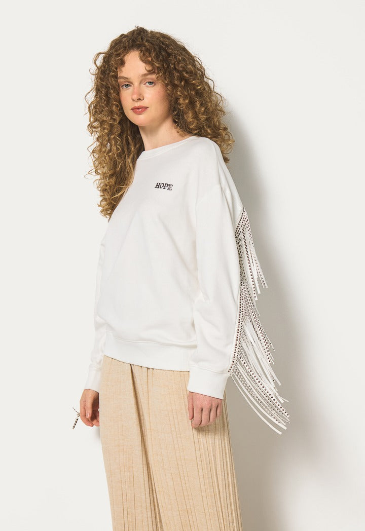 Hope Studded Back Tassels Sweatshirt Off White