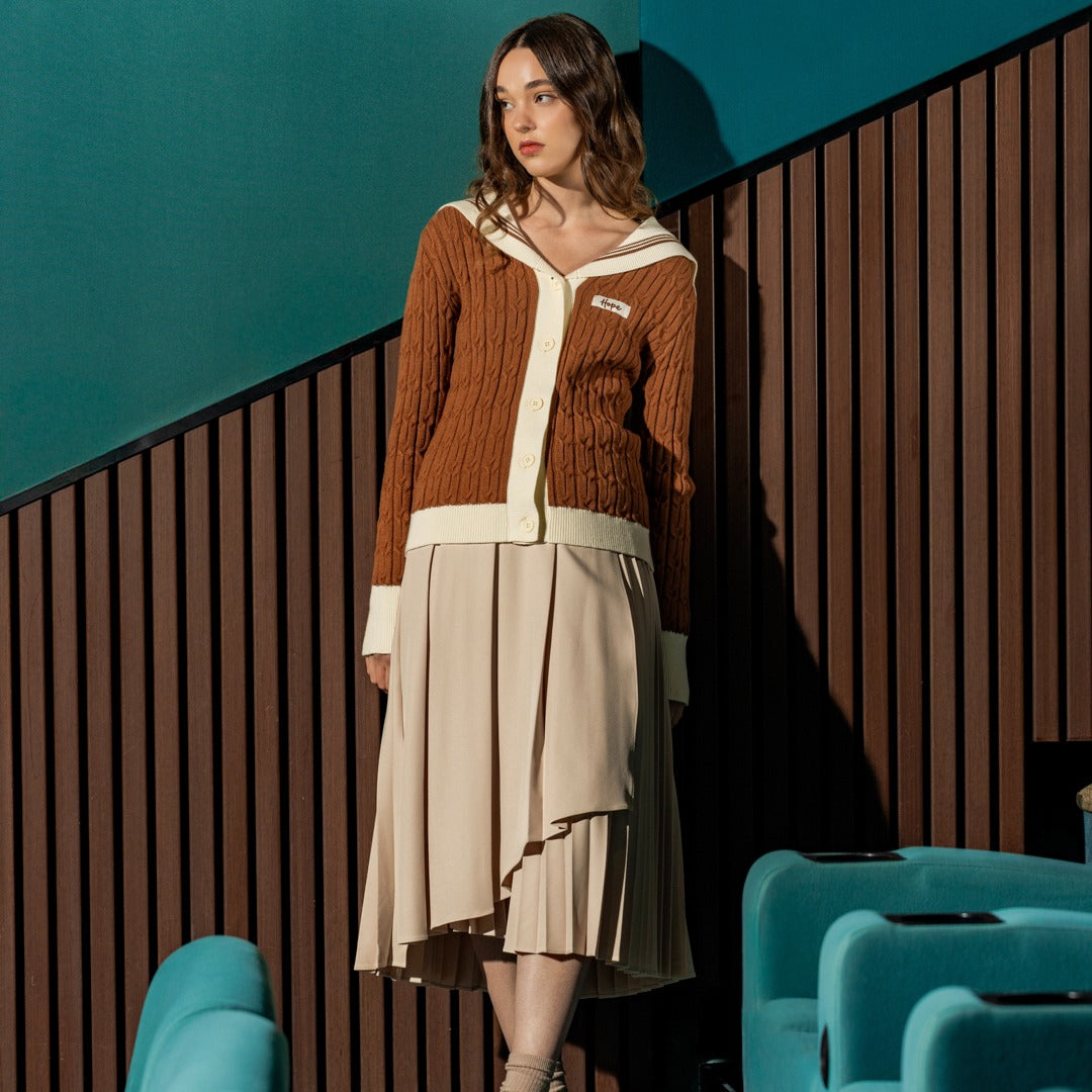 Hope Asymmetrical Pleated Skirt Beige