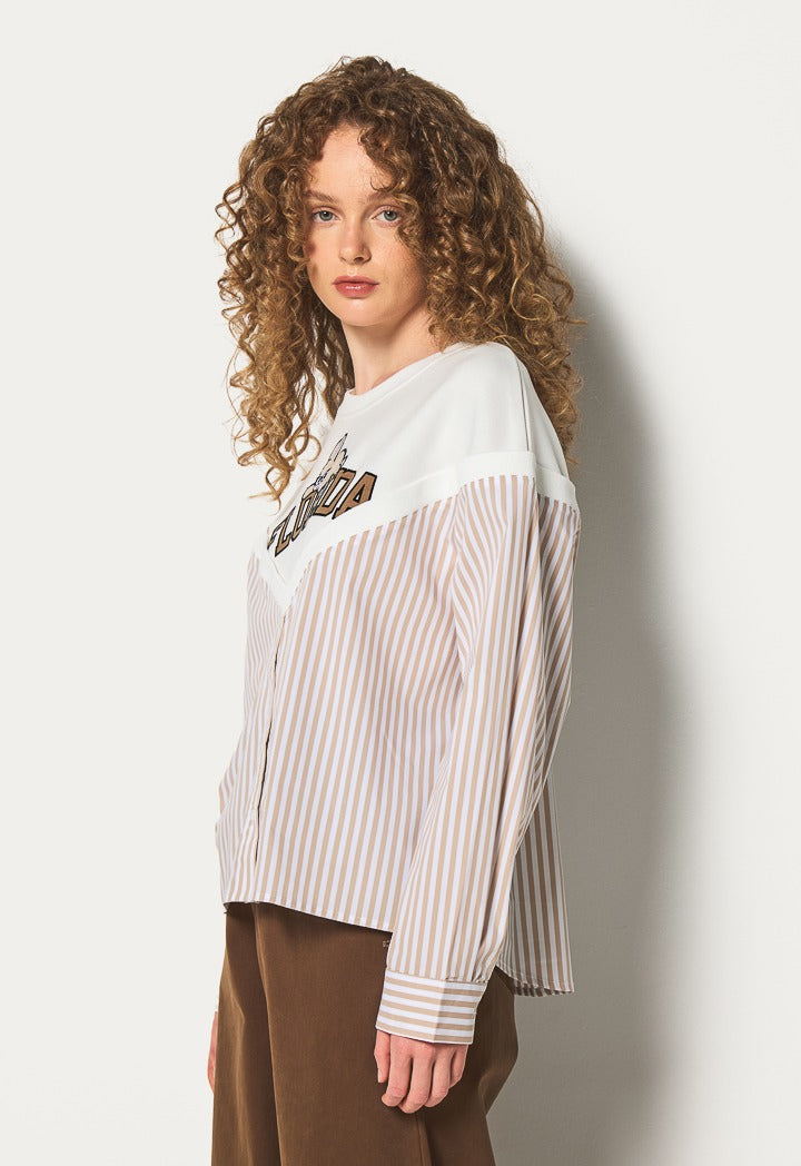 Hope Embroidered Bodice Striped Sweatshirt Off White