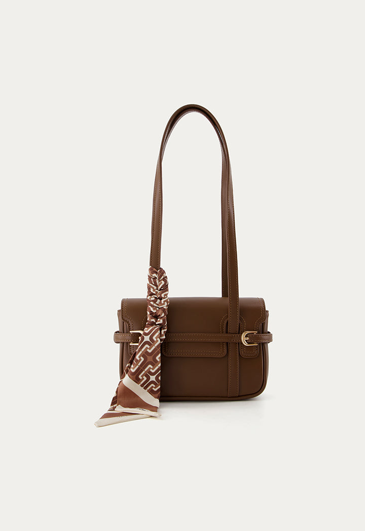 Scarf-Detail Leather Shoulder Bag