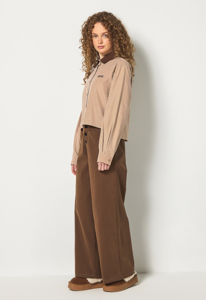 Hope Contrast Striped Shirt Brown