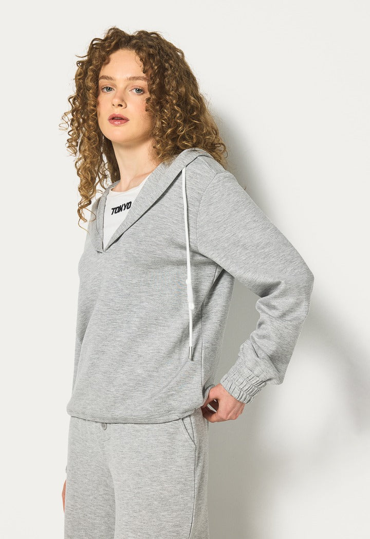 Hope Contrast Crew Neck Hoodie Grey Melange