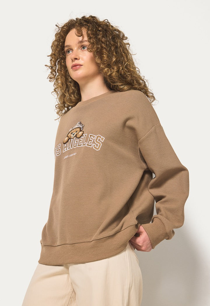 Hope Embroidered Crochet Sweatshirt Light Brown