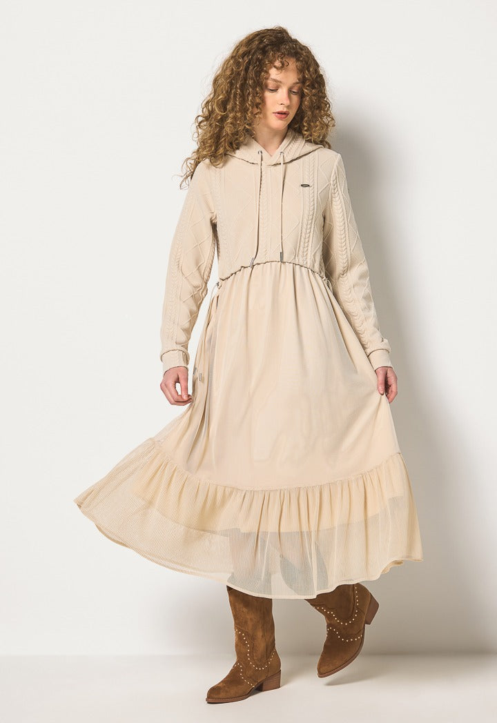 Hope Mesh Skirt Hoodie Dress Beige