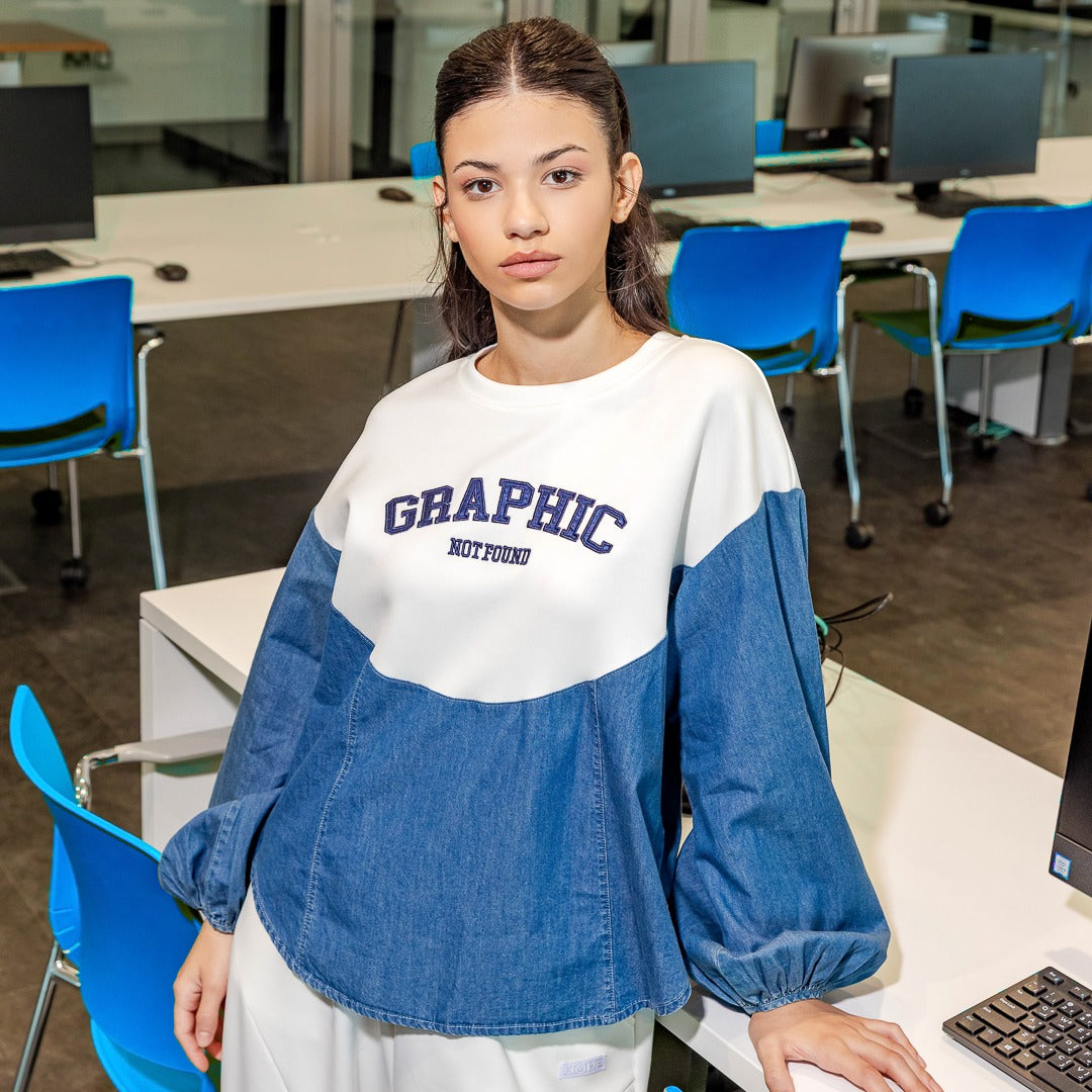 Hope Denim Detailed Sweater Denim Blue