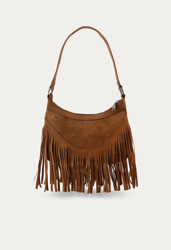 Hope Tassel Suede Handbag Brown