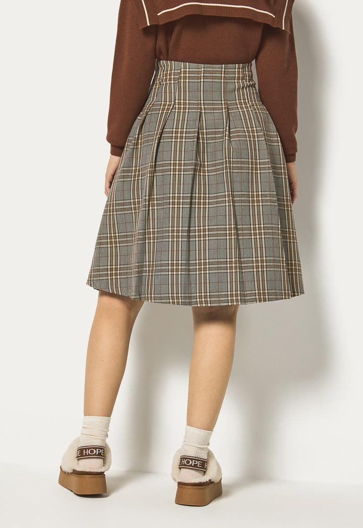 Hope Plaid Front Slit Skirt Multi Color