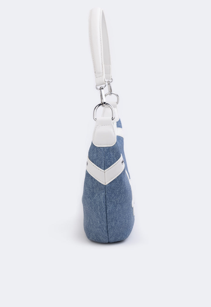 Hope Sparkle Pattern Denim Shoulder Bag Blue