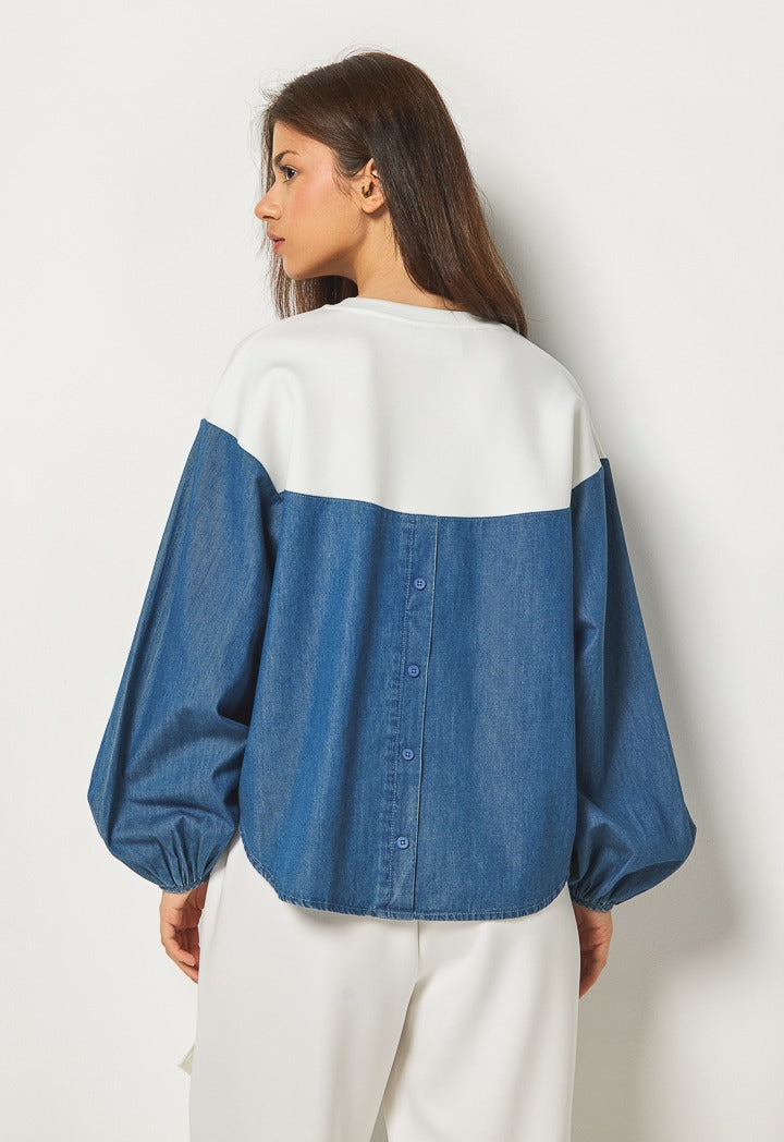 Hope Denim Detailed Sweater Denim Blue