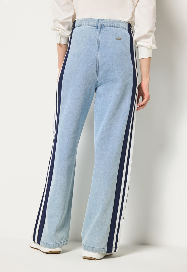 Hope Wide Legs Striped Sides Jeans Denim Blue