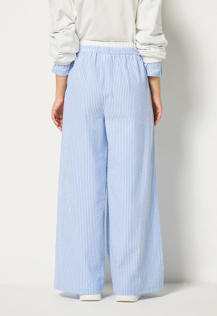 Hope Double Waist Striped Pants Light Blue