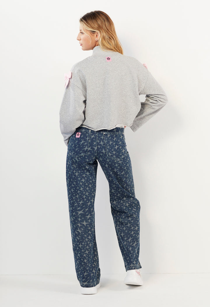 Hope Crystal Embellished Cropped Sweatshirt Grey Melange