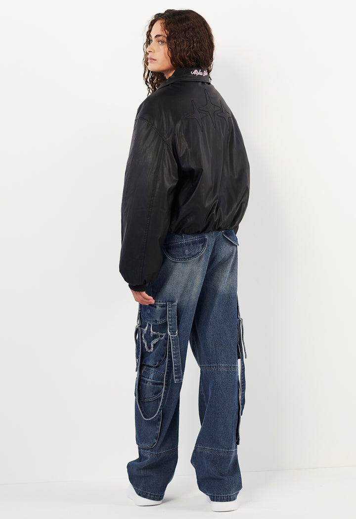 Hope Embellished Pu Leather Jacket Black
