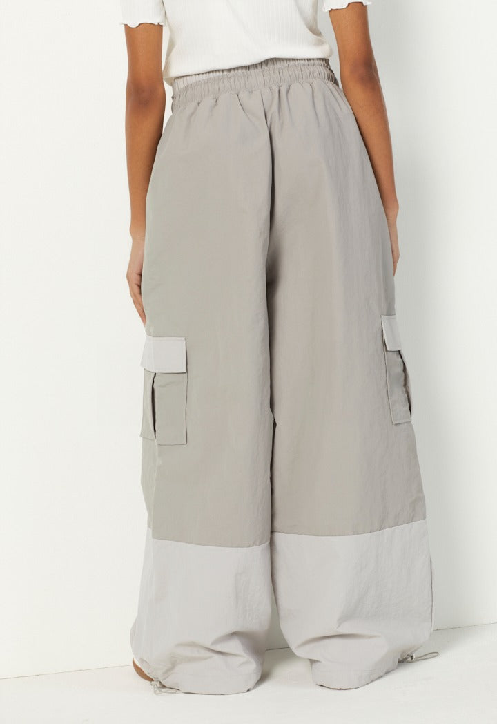 Hope Drawstring Hems Contrast Cargo Pants Grey