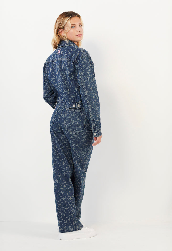 Hope Sparkle Pattern Denim Jacket Denim Blue
