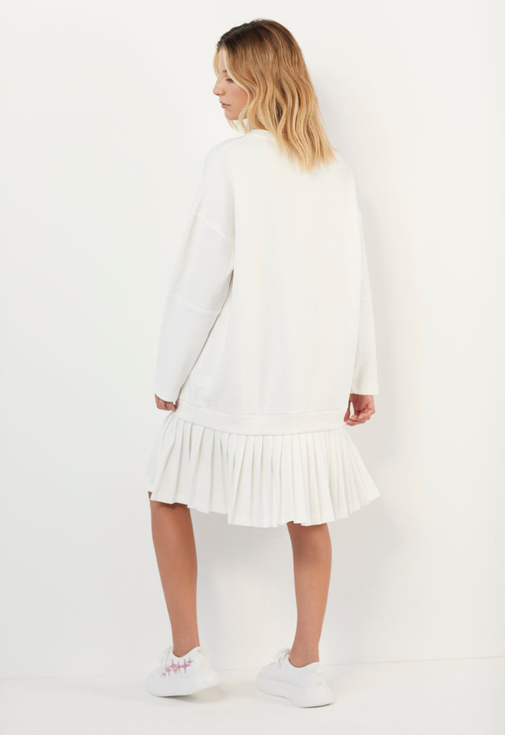 Hope Printed Pleated Hems Dress Off White