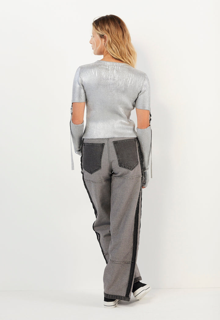 Hope Detachable Sleeved Metallic T-Shirt Silver
