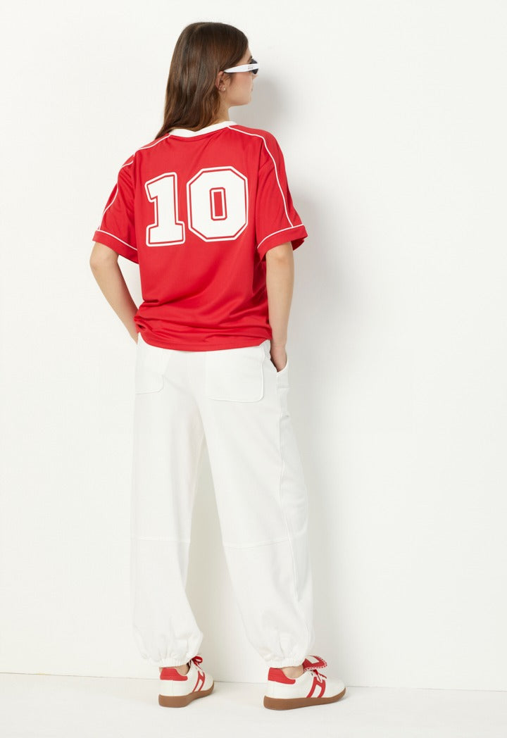 Hope Printed V Neck T Shirt Red