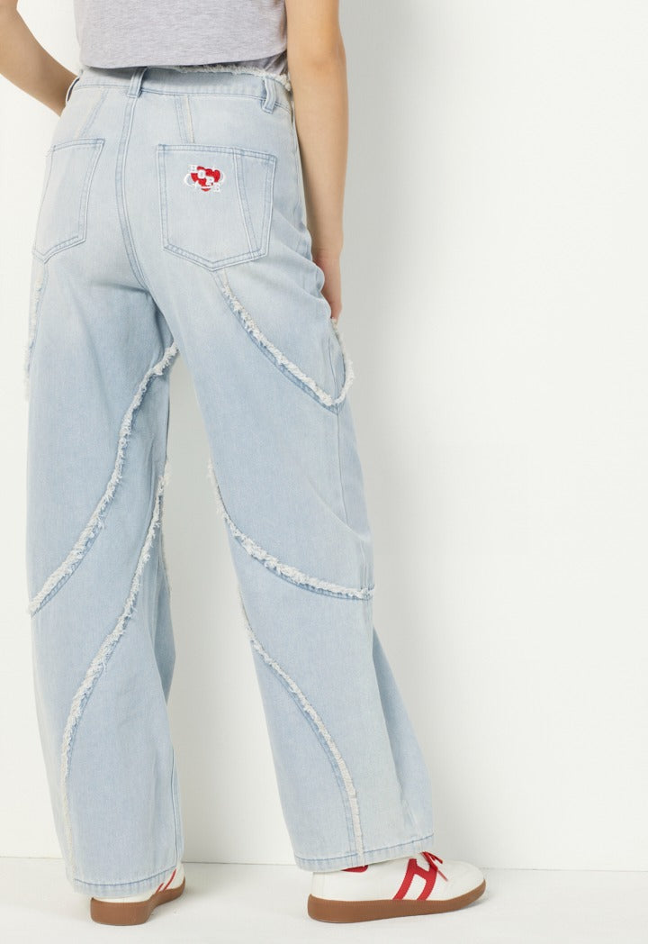 Hope Frayed Wide Leg Jeans Denim Blue