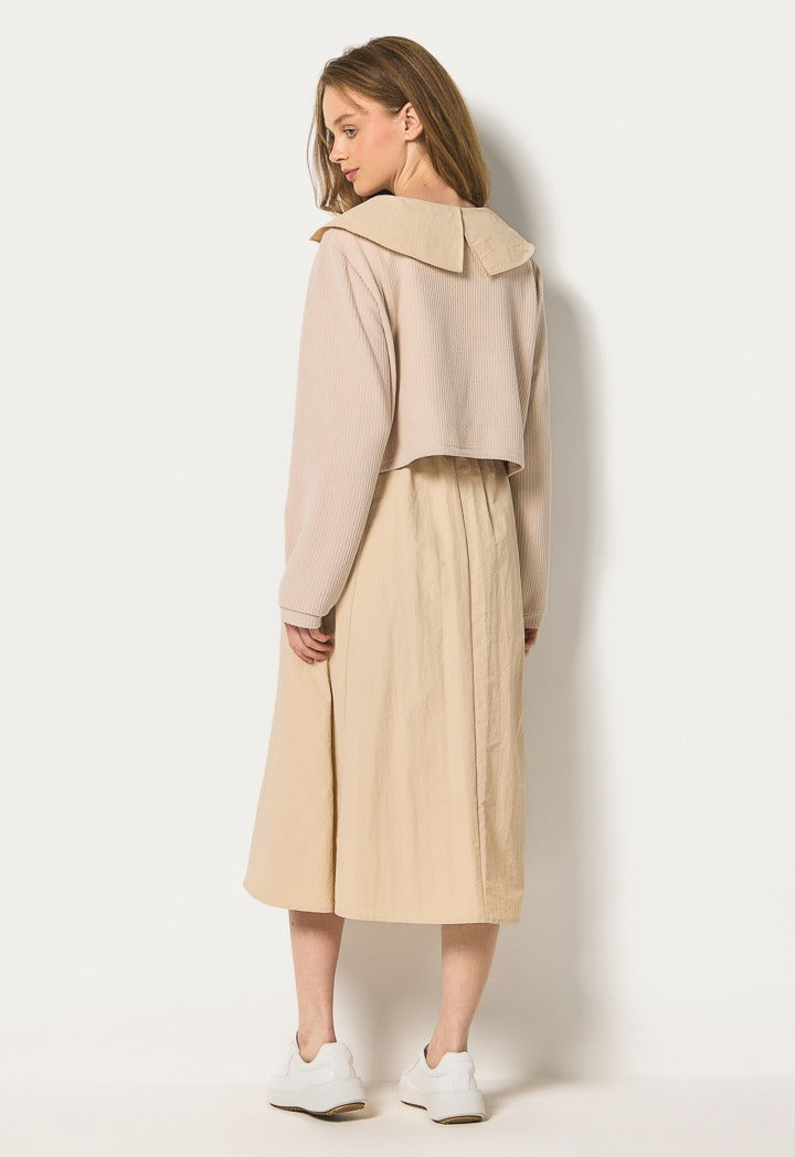 Hope Solid Dress And Sweater Set (2 Pcs) Beige