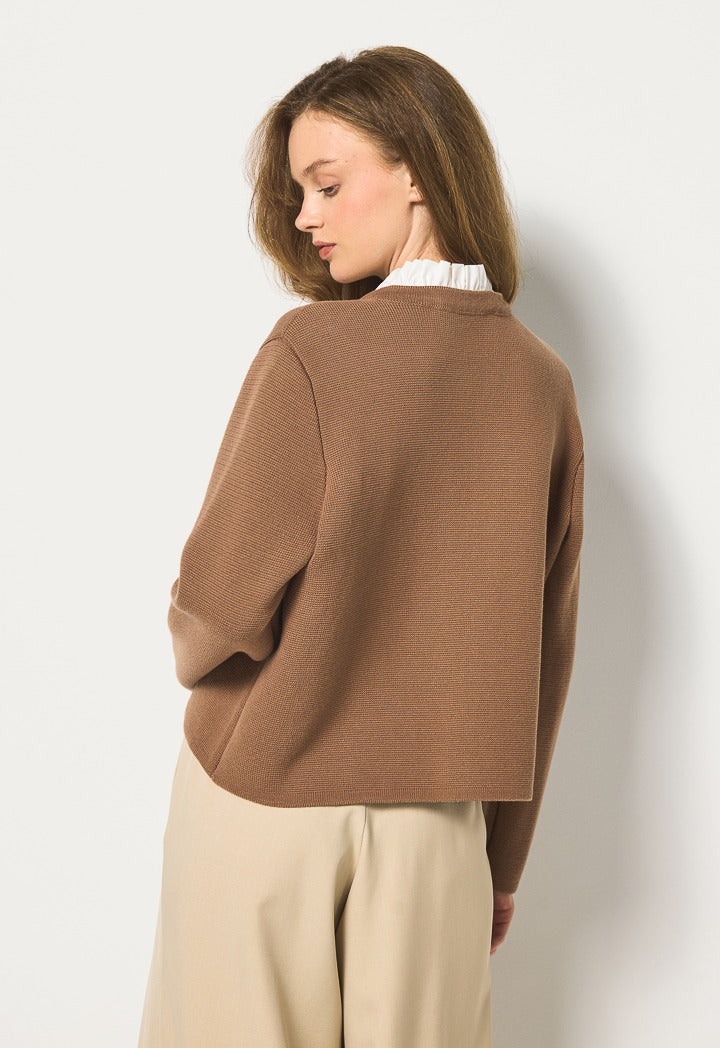 Hope Detachable Ruffled Collar Cardigan Brown