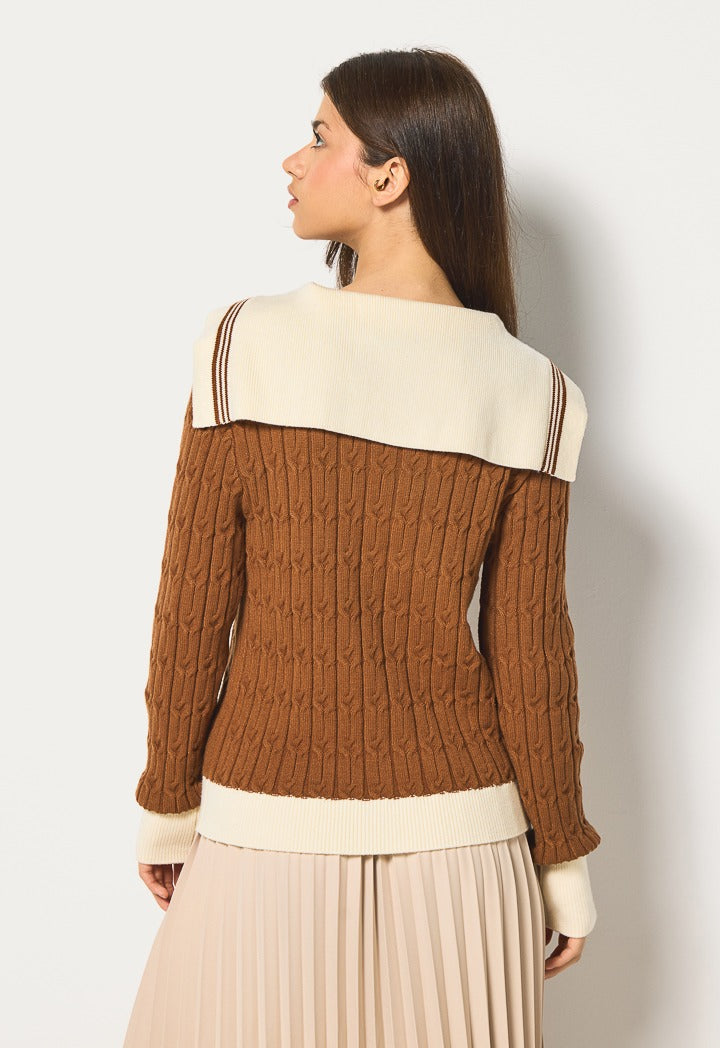 Hope Contrast Knitted Cardigan Dark Brown