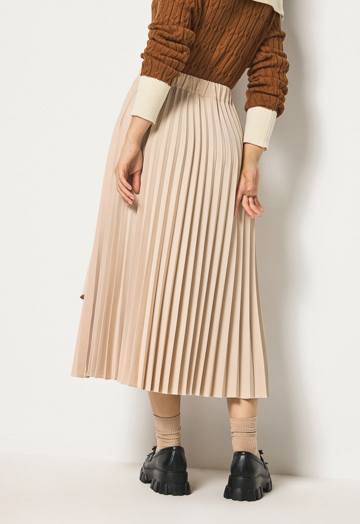 Hope Asymmetrical Pleated Skirt Beige