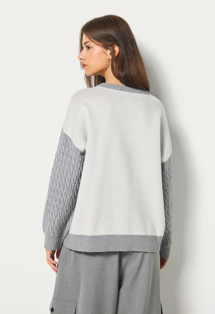 Hope Textured Sleeves Sweater Grey/Off White