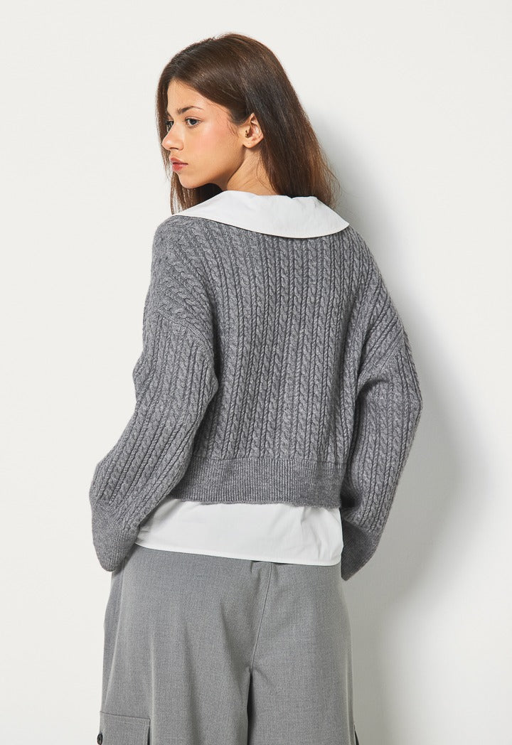 Hope Buttoned V Neck Cardigan Grey
