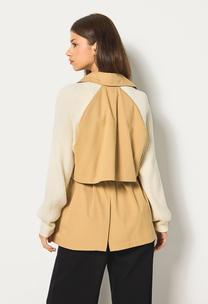 Hope Knitted Sleeves Trench Coat Beige