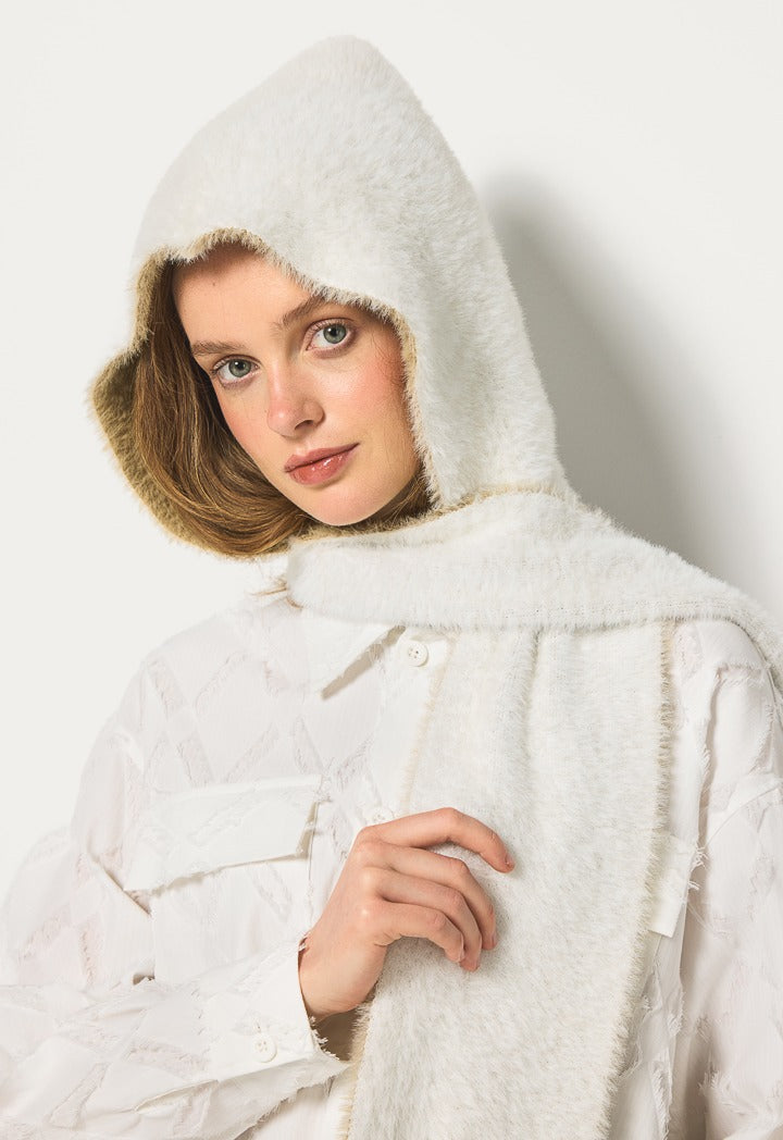 Hope Faux Fur Hooded Scarf Off White