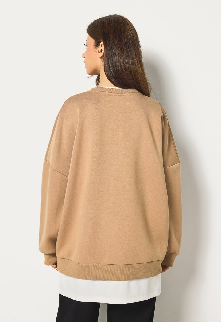 Hope Printed Embroidered Sweatshirt Light Brown