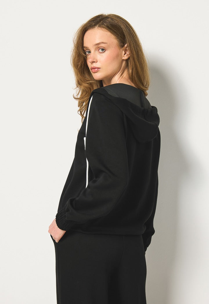 Hope Contrast Crew Neck Hoodie Black