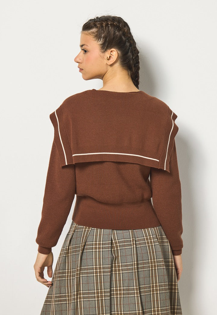 Hope Tie Shoulders Contrast Cardigan Brown