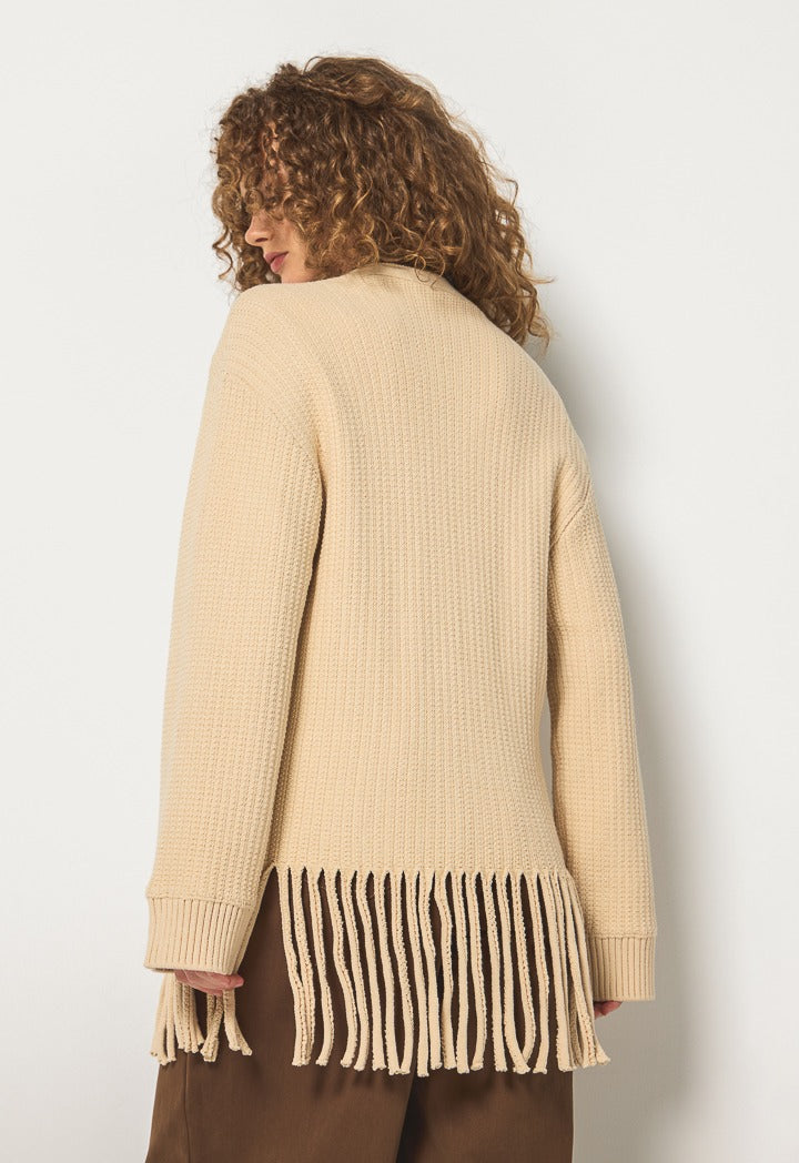 Hope Fringed Hems Knitted Cardigan Ecru
