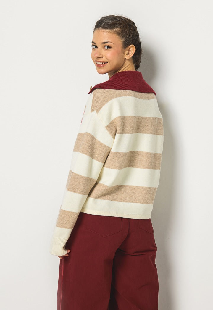 Hope Knitted Striped Sweatshirt Ecru