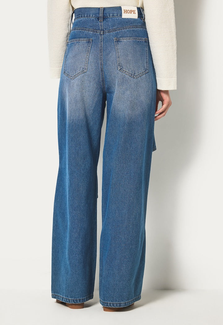 Hope Ribbon Detailed Wide Leg Jeans Denim Blue
