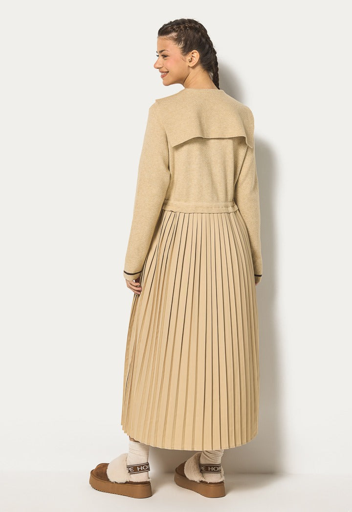 Hope Sailor Collar Pleated Dress Beige