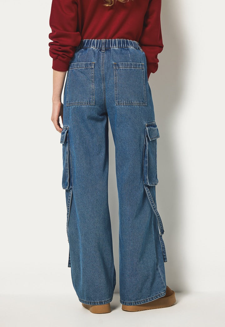 Hope Wide Leg Cargo Jeans Denim Blue