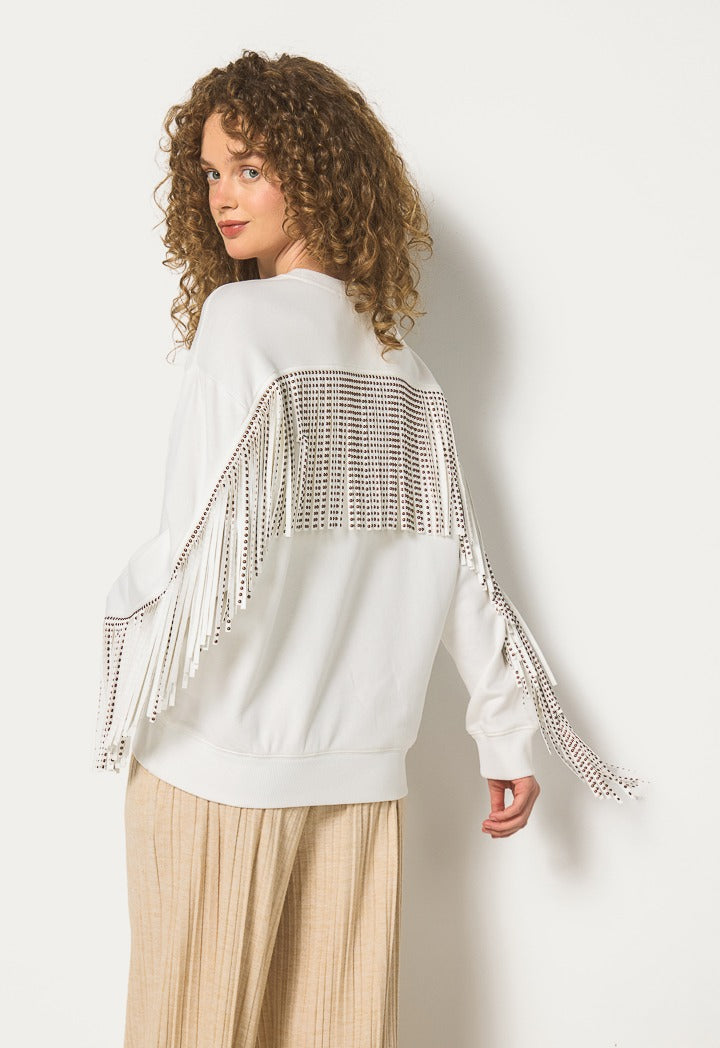 Hope Studded Back Tassels Sweatshirt Off White