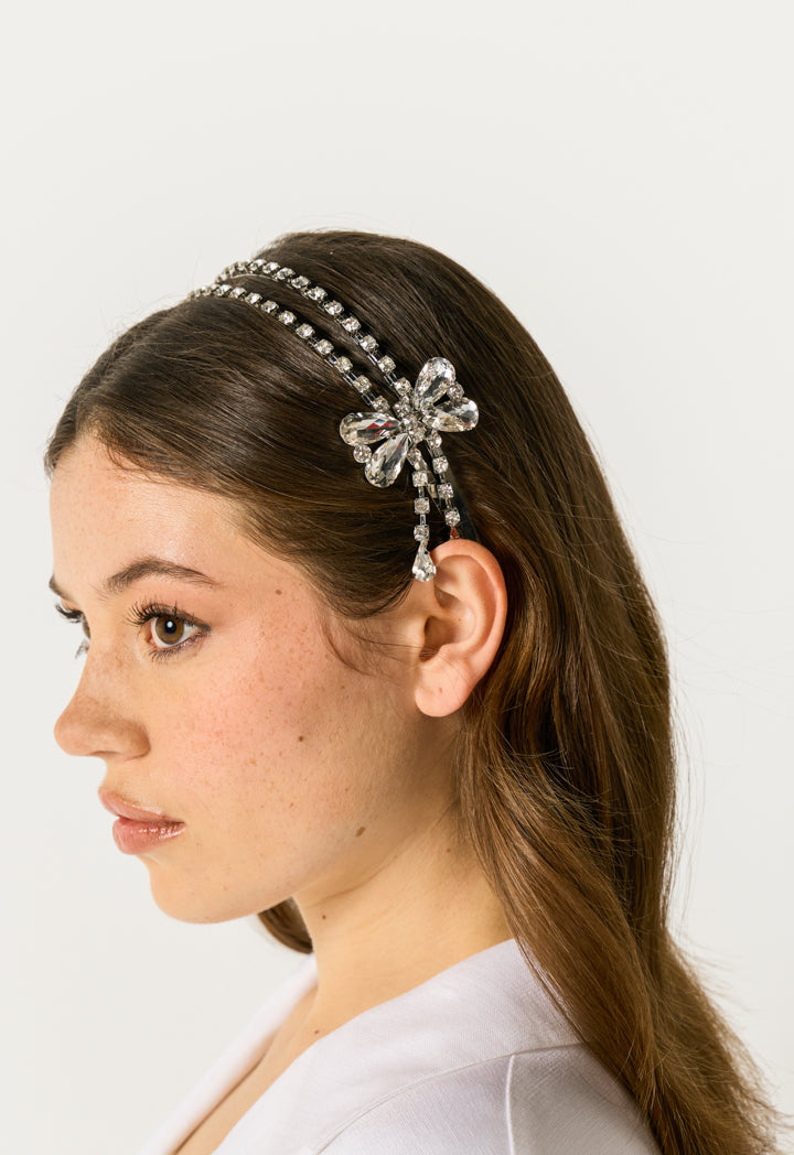 Crystal Embellished Bow Headband Silver