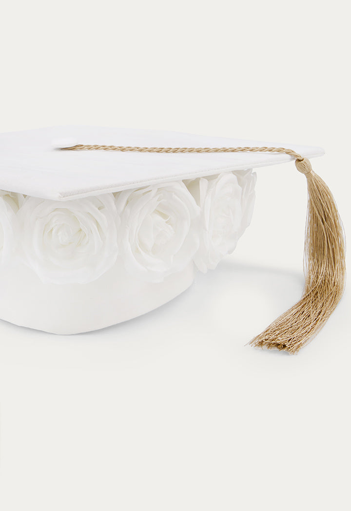 3D Flower Graduation Cap Accessories White