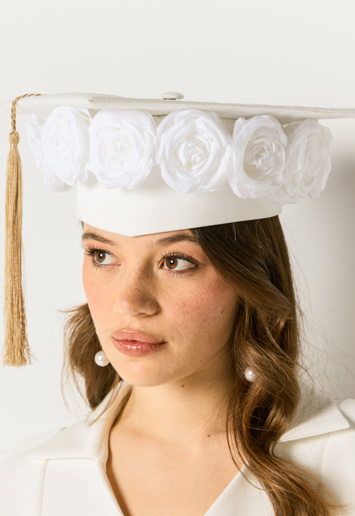 3D Flower Graduation Cap Accessories White