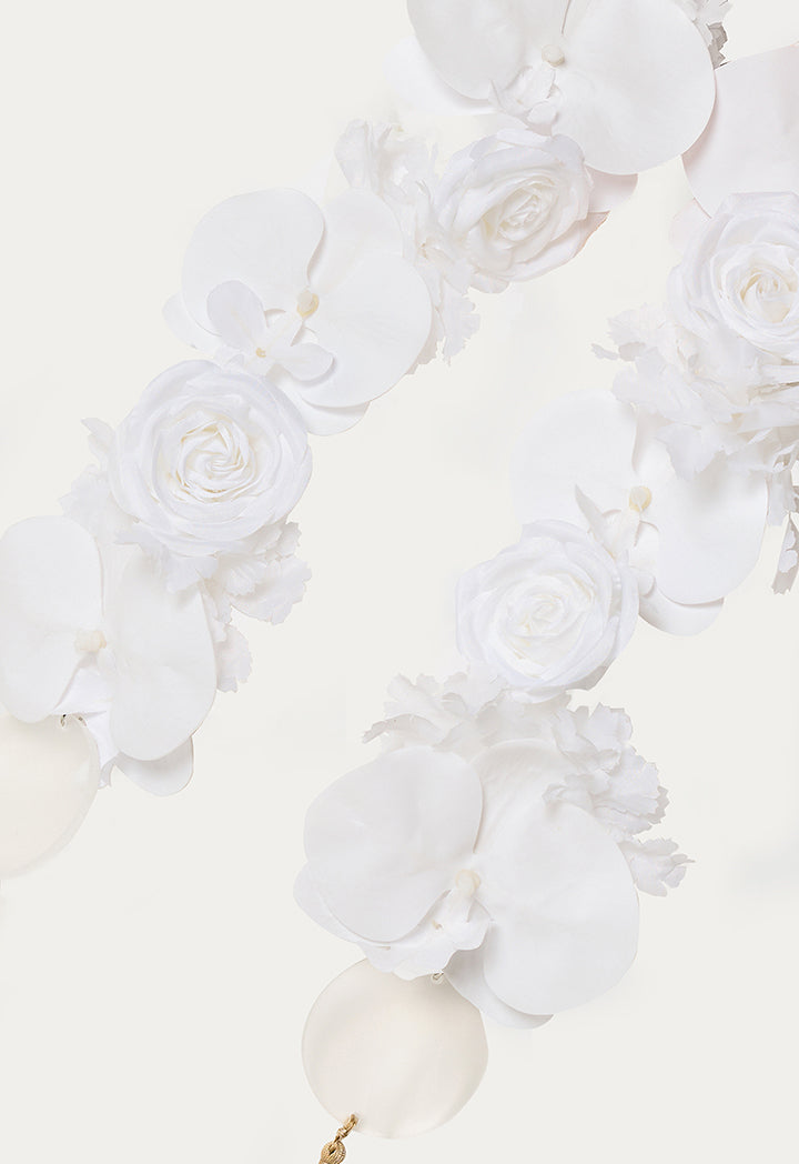 3D Flower Satin Graduation Stoles White