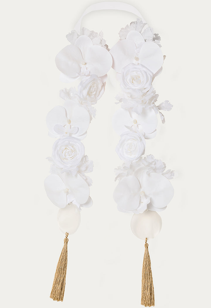 3D Flower Satin Graduation Stoles White