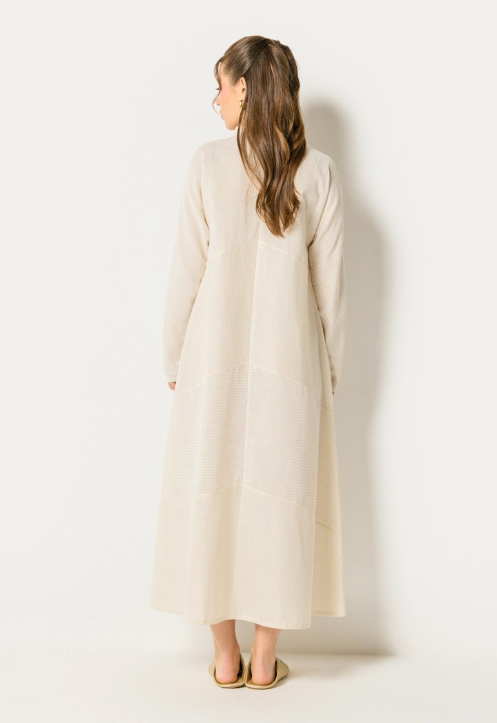 Striped Palm Details Dress Beige