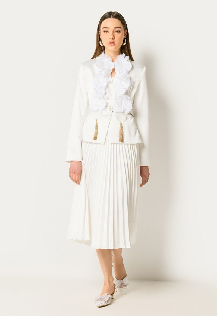 Pleated Hem Blazer Dress Off White