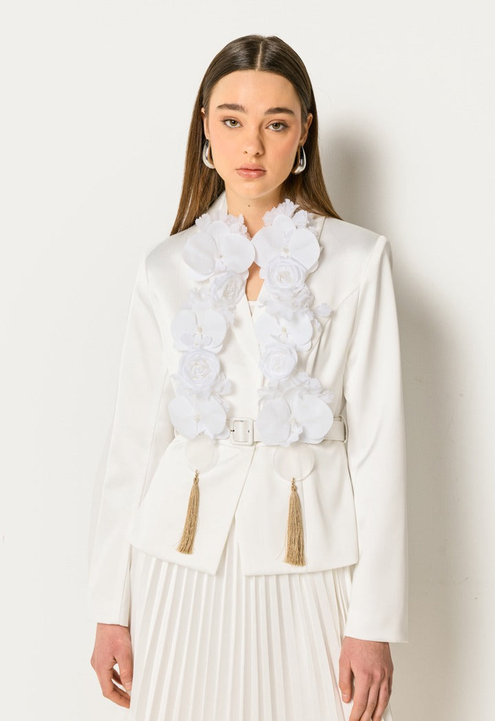 Pleated Hem Blazer Dress Off White