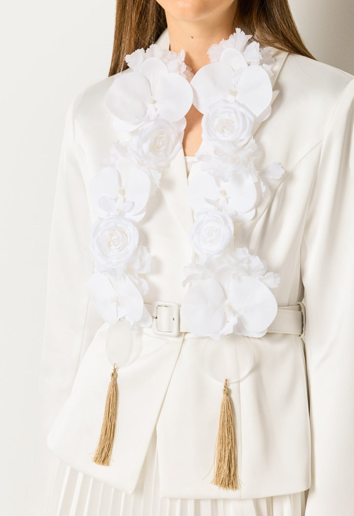 Pleated Hem Blazer Dress Off White