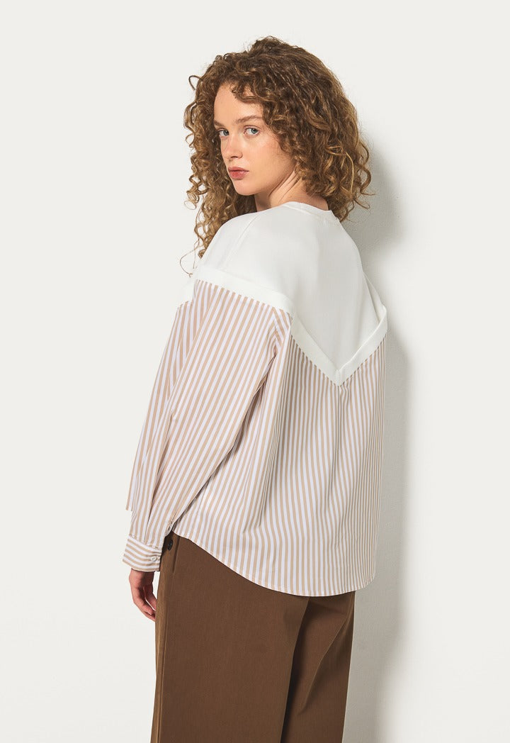 Hope Embroidered Bodice Striped Sweatshirt Off White